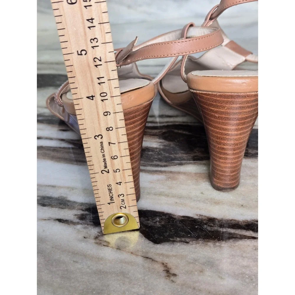 Cole Haan Tan Leather Wedge Sandals‎ Peep Toe T-Strap W14236 Womens 10B